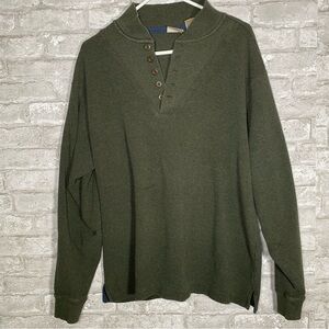 L.L. Bean Olive Green 1/4 button Henley Sweater size large 100% cotton